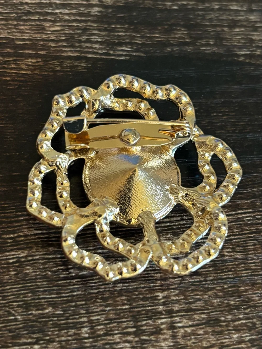 Pink‎ Crystal Rhinestone Floral Brooch Pin - Gold Tone